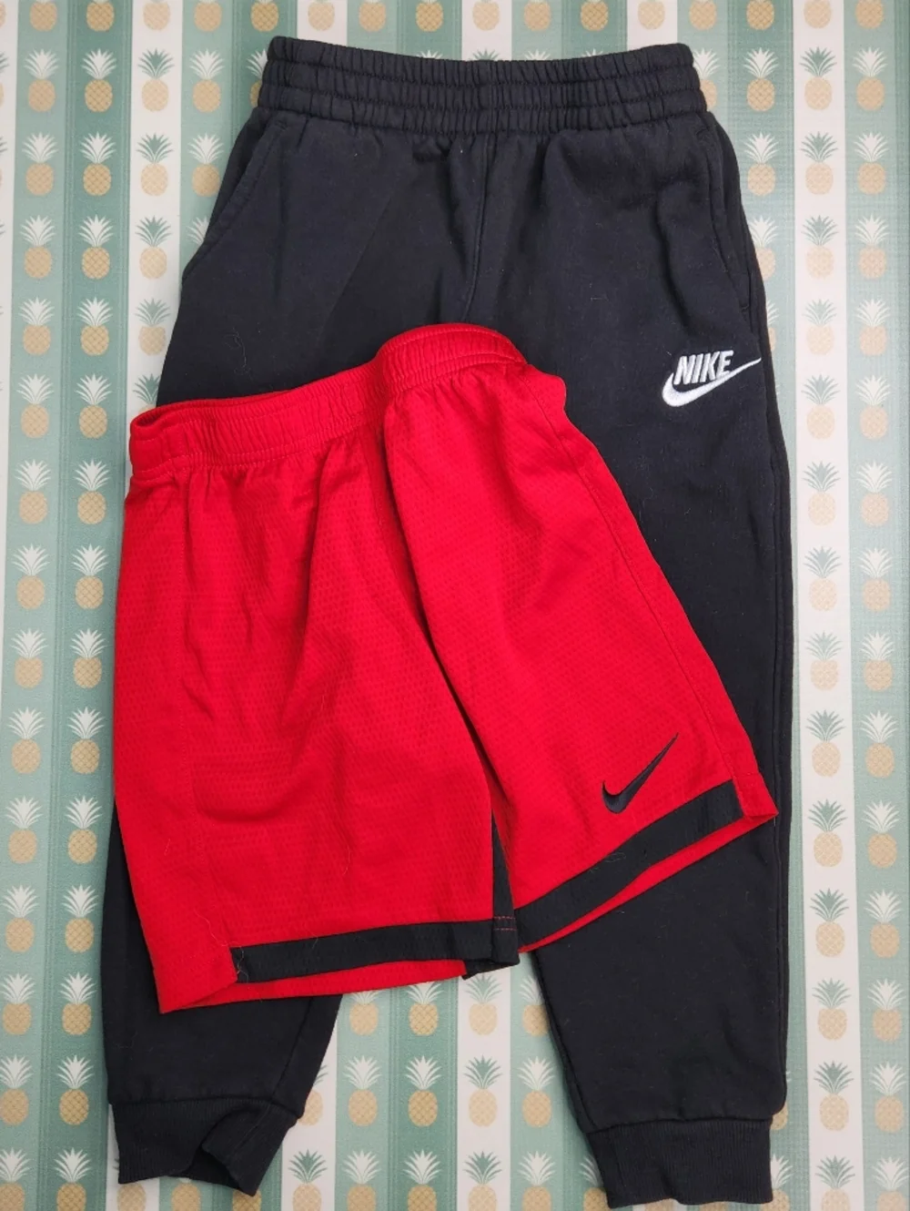 Nike Black Joggers & Red Athletic Shorts Kids Set